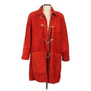 VTG suzelle Red Leather Suede Long Swing Coat Gold Toggles M